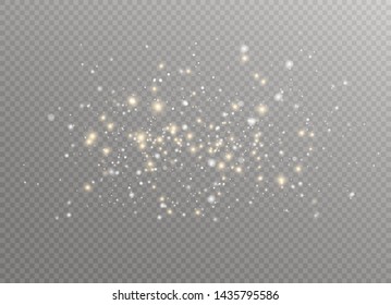 White sparks and golden stars glitter special light effect. Vector sparkles on transparent background. Christmas abstract pattern. Sparkling magic dust particles