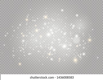 White sparks and golden stars glitter special light effect. Vector sparkles on transparent background. Christmas abstract pattern. Sparkling magic dust particles