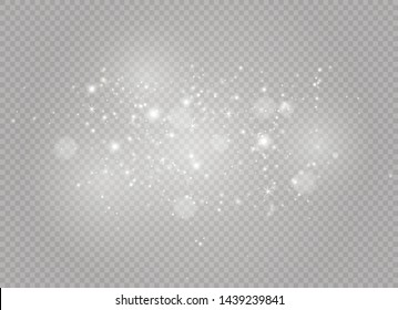 White sparks and golden stars glitter special light effect. Vector sparkles on transparent background.