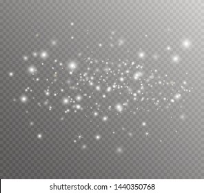 White sparks and golden stars glitter special light effect. Vector sparkles on transparent background.