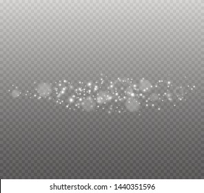 White sparks and golden stars glitter special light effect. Vector sparkles on transparent background.