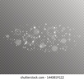 White sparks and golden stars glitter special light effect. Vector sparkles on transparent background.
