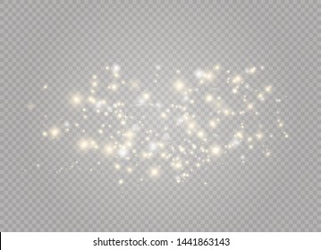 White sparks and golden stars glitter special light effect. Vector sparkles on transparent background. Christmas abstract pattern. Sparkling magic dust particles