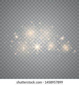 White sparks and golden stars. Glitter special light effect. White star dust trail sparkling particles isolated on transparent background. Vector illustration EPS10.