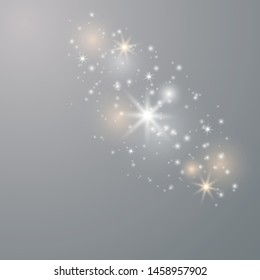 White sparks and golden stars. Glitter special light effect. White star dust trail sparkling particles isolated on transparent background. Vector illustration EPS10.