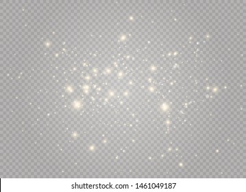 White sparks and golden stars glitter special light effect. Vector sparkles on transparent background. Christmas abstract pattern. Sparkling magic dust particles