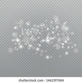 White sparks and golden stars glitter special light effect. Vector sparkles on transparent background. Christmas abstract pattern. Sparkling magic dust particles