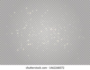 White sparks and golden stars glitter special light effect. Vector sparkles on transparent background. Christmas abstract pattern. Sparkling magic dust particles