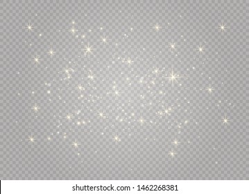 White sparks and golden stars glitter special light effect. Vector sparkles on transparent background. Christmas abstract pattern. Sparkling magic dust particles