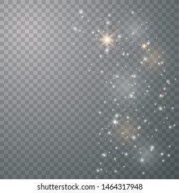 White sparks and golden stars. Glitter special light effect. White star dust trail sparkling particles isolated on transparent background. Vector illustration EPS10.