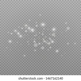 White sparks and golden stars glitter special light effect. Vector sparkles on transparent background. Christmas abstract pattern. Sparkling magic dust particles