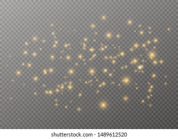 White sparks and golden stars glitter special light effect. Vector sparkles on transparent background. Christmas abstract pattern. Sparkling magic dust particles