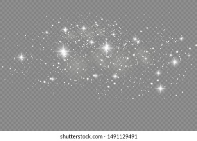 White sparks and golden stars glitter special light effect. Vector sparkles on transparent background. Christmas abstract