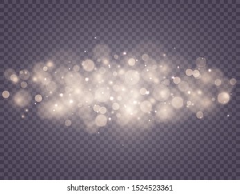 White sparks and golden stars glitter special light effect. Vector sparkles on transparent background. Christmas abstract pattern. Sparkling magic dust particles