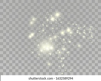 White sparks and golden stars glitter special light effect. Vector sparkles on transparent background. Christmas abstract pattern. Sparkling magic dust particles