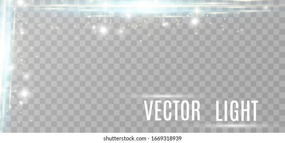 White sparks and golden stars glitter special light effect. Vector sparkles on transparent background. Christmas abstract pattern. Sparkling magic dust particles