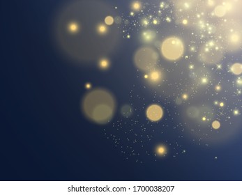White sparks and golden stars glitter special light effect. Vector sparkles on transparent background. Christmas abstract pattern. Sparkling magic dust particles