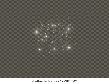 White sparks and golden stars glitter special light effect. Vector sparkles on transparent background.