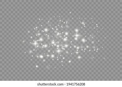 White sparks and golden stars glitter special light effect. Vector sparkles on transparent background. Christmas abstract pattern. Sparkling magic dust particles