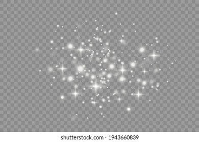 White sparks and golden stars glitter special light effect. Vector sparkles on transparent background. Christmas abstract pattern. Sparkling magic dust particles