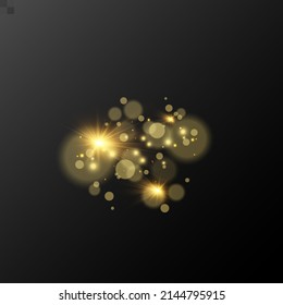 White sparks and golden stars glitter special light effect. Vector sparkles on transparent background. Christmas abstract pattern. Sparkling magic dust particles	