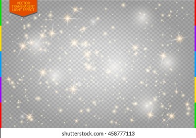 White sparks and golden stars glitter special light effect. Vector sparkles on transparent background. Christmas abstract pattern. Sparkling magic dust particles