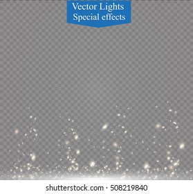 White sparks and golden stars glitter special light effect. Sparkling magic dust particles