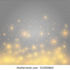 White sparks and golden stars glitter special light effect. Sparkling magic dust particles