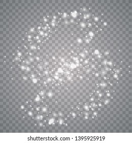 White sparks and golden stars shine with special light. Vector sparkles on a transparent background. Christmas abstract pattern. Sparkling magical dust particles. Vector illustrator eps10.
