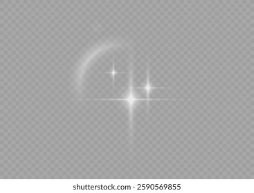 White sparks and golden stars shine with special light. Vector sparkles on a transparent background. Sparkling magical dust particles. Flash sunlight sparck. Glow sparkle effect. Abstract lens flare