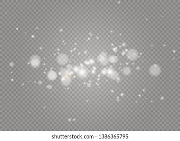 White sparks and golden stars sparkle with a special light effect. Sparkling particles of fairy dust.Vector glitters on a transparent background. Christmas abstract pattern