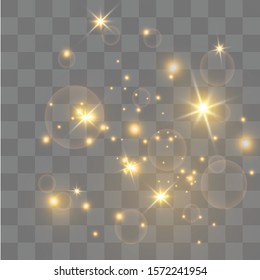 White Sparks And Golden Stars Sparkle With A Special Light Effect. Sparkling Particles Of Fairy Dust.Vector Glitters On A Transparent Background. Christmas Abstract Pattern