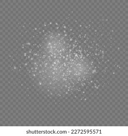White sparks on transparent background. Sparkling magic dust particles. Christmas sparkl light effect, shine lights. Lens flare sparkles or shiny glittering glowing stars. Vector illustration.