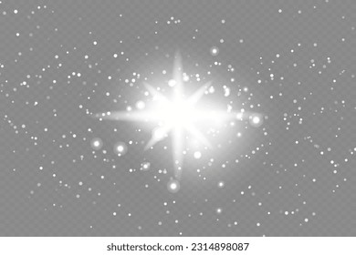 White sparks on transparent background. Sparkling magic dust particles. 