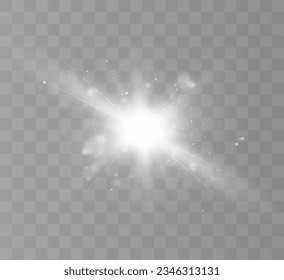 Las chispas blancas brillan con un efecto luminoso especial. El vector brilla sobre el fondo transparente para la decoración de Navidad y Año Nuevo.