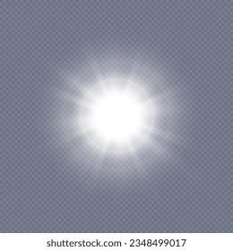 White sparks shine with a special light effect. Vector sparkles on transparent background for Christmas and New Year decoration.