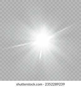 White sparks shine with a special light effect. Vector sparkles on transparent background for Christmas and New Year decoration.