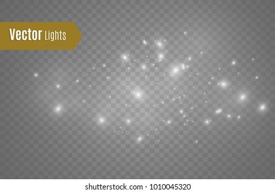 White sparks and stars glitter special light effect. Sparkling magic dust particles.Light flare special effect with rays of light and magic sparkles. Glow transparent vector, explosion, glitter.