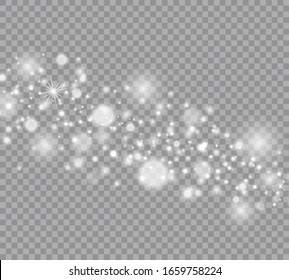 White sparks and stars glitter special light effect. Christmas abstract pattern. Sparkling magic dust particles. Vector sparkles on transparent background.