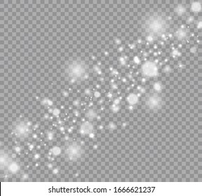 White sparks and stars glitter special light effect. Christmas abstract pattern. Sparkling magic dust particles. Vector sparkles on transparent background.