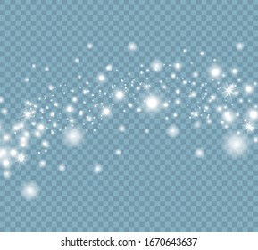 White sparks and stars glitter special light effect. Christmas abstract pattern. Sparkling magic dust particles. Vector sparkles on transparent background.