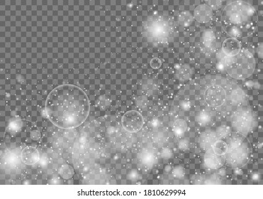 White sparks and stars glitter special light effect. Christmas abstract pattern. Sparkling magic dust particles. Vector sparkles on transparent background.