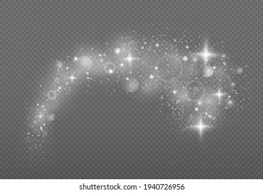 White sparks and stars glitter special light effect. Christmas abstract pattern. Sparkling magic dust particles. Vector sparkles on transparent background.