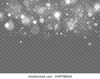 White sparks and stars glitter special light effect. Christmas abstract pattern. Sparkling magic bokeh.