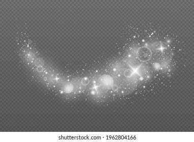 White sparks and stars glitter special light effect. Christmas abstract pattern. Sparkling magic dust particles. Vector sparkles on transparent background.