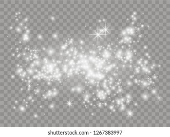 White sparks and stars. Shine with light. Vector.Dust white. Sparkles with transparent background. Christmas abstract pattern. Sparkling magic Dust Particles.