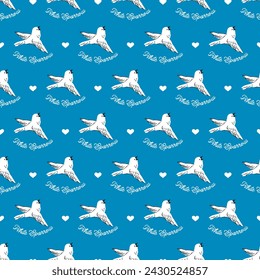 White Sparrow Script Fly in Blue Vector Pattern can be use for background and apparel design