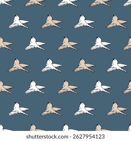 White Sparrows Flight Amidst the Grey Sky Pattern can be use for background and apparel design