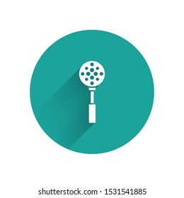White Spatula icon isolated with long shadow. Kitchen spatula icon. BBQ spatula sign. Barbecue and grill tool. Green circle button. Vector Illustration