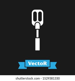 White Spatula icon isolated on black background. Kitchen spatula icon. BBQ spatula sign. Barbecue and grill tool.  Vector Illustration